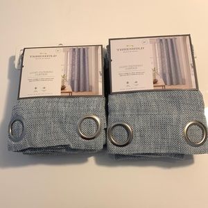 84” Threshold Light Filtering Curtain Panels -Navy Blue Textured Weave